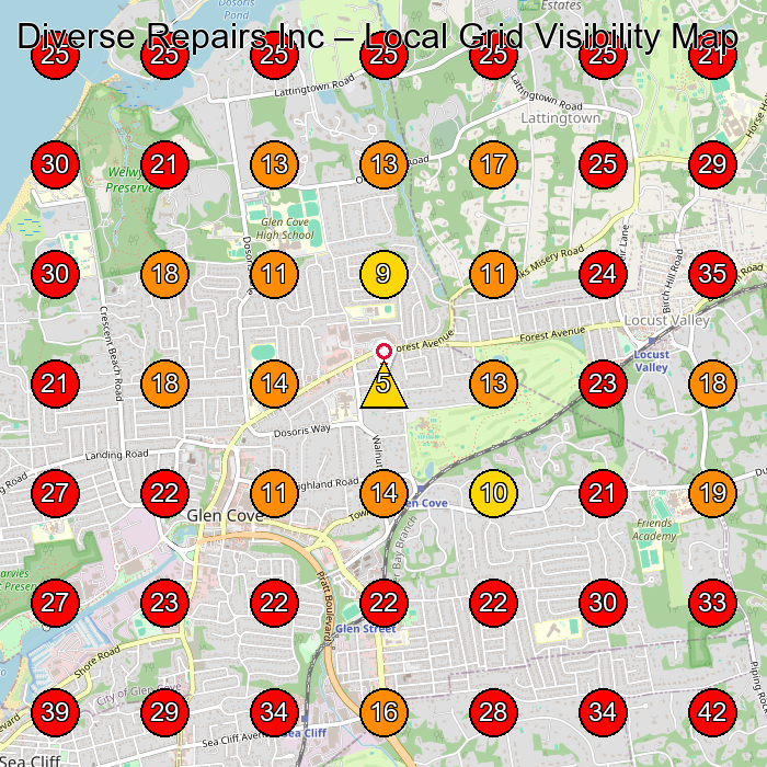 Diverse Repairs Inc GeoGrid visibility map for General Contractor in Matinecock